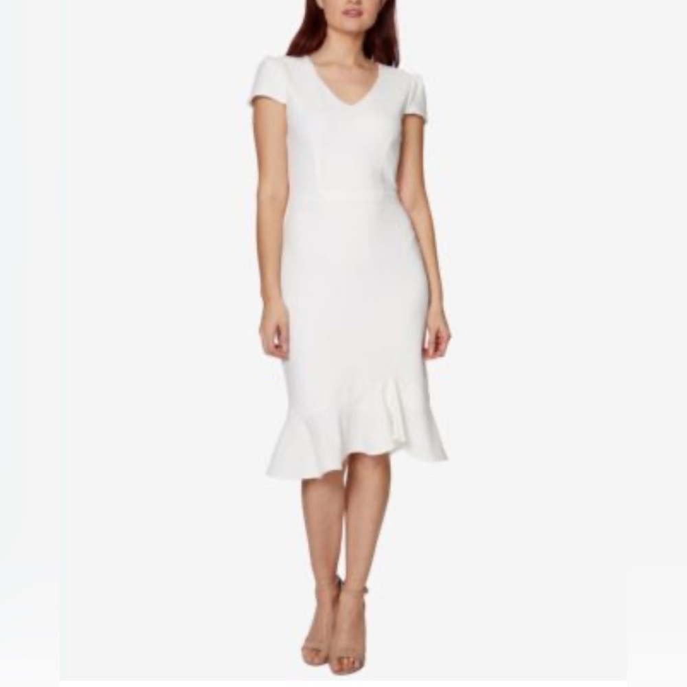 NWT BETSEY JOHNSON Ivory V-Neck Midi Dress Size 4 cap sleeves